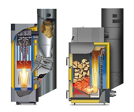 Schnittgrafik Vario Pellets-/Scheitholz-Kombinationsanlage 13/17 kW